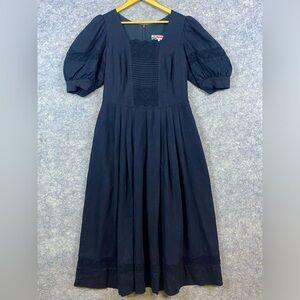 Alphorn Vintage Dress Size EU42/US10 Black Linen Blend Maxi‎ Austria Whimsygoth